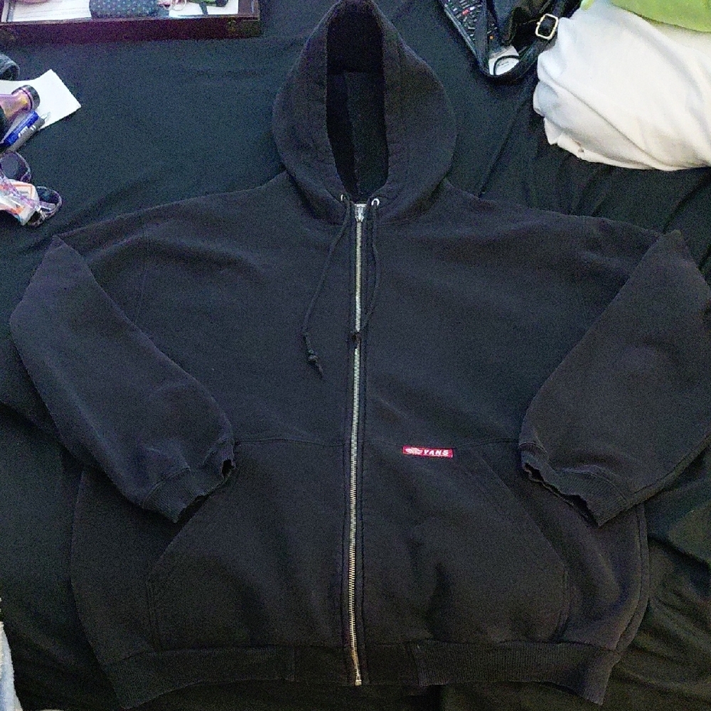 Vans Black Full-Zip Hooded Sweater with Red Logo Tab - Picture 5 of 5